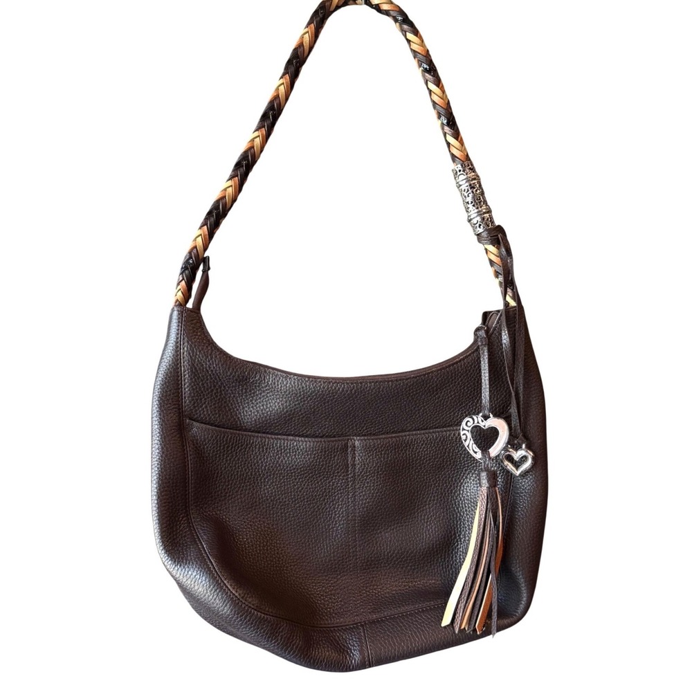Brighton Brown Pebbled Leather Braided Strap Hobo Shoulder Bag